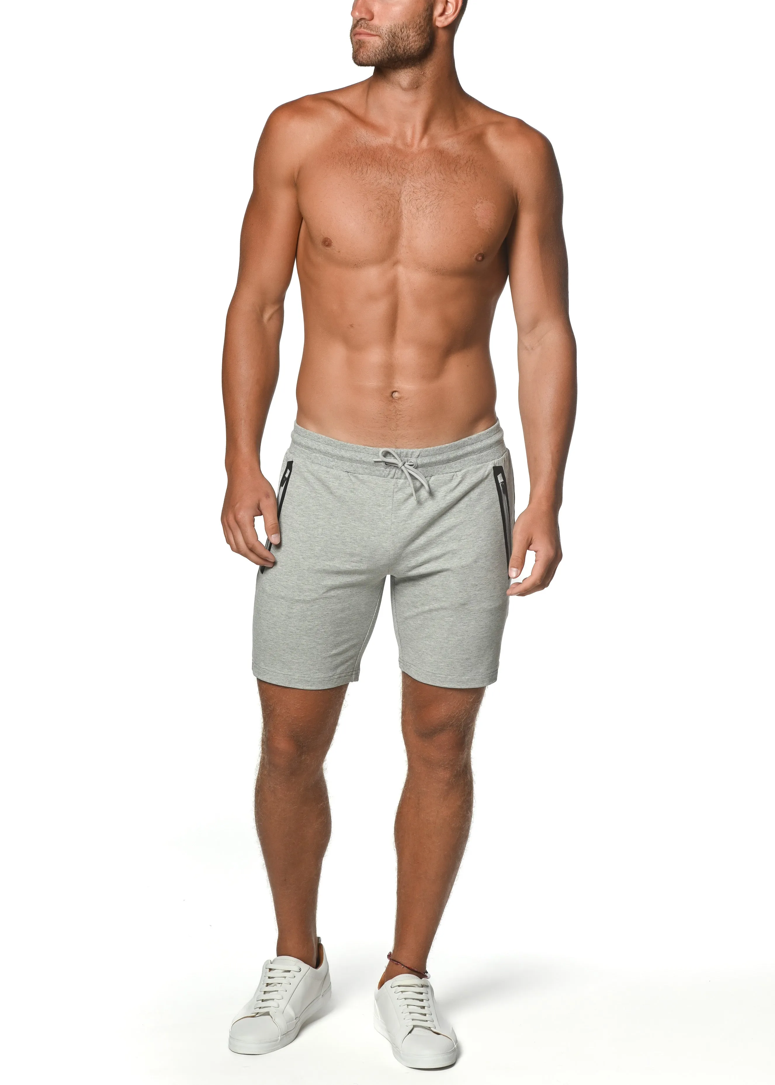 GREY MELANGE FLEECE FLEX COTTON STRETCH SHORTS ST-10502