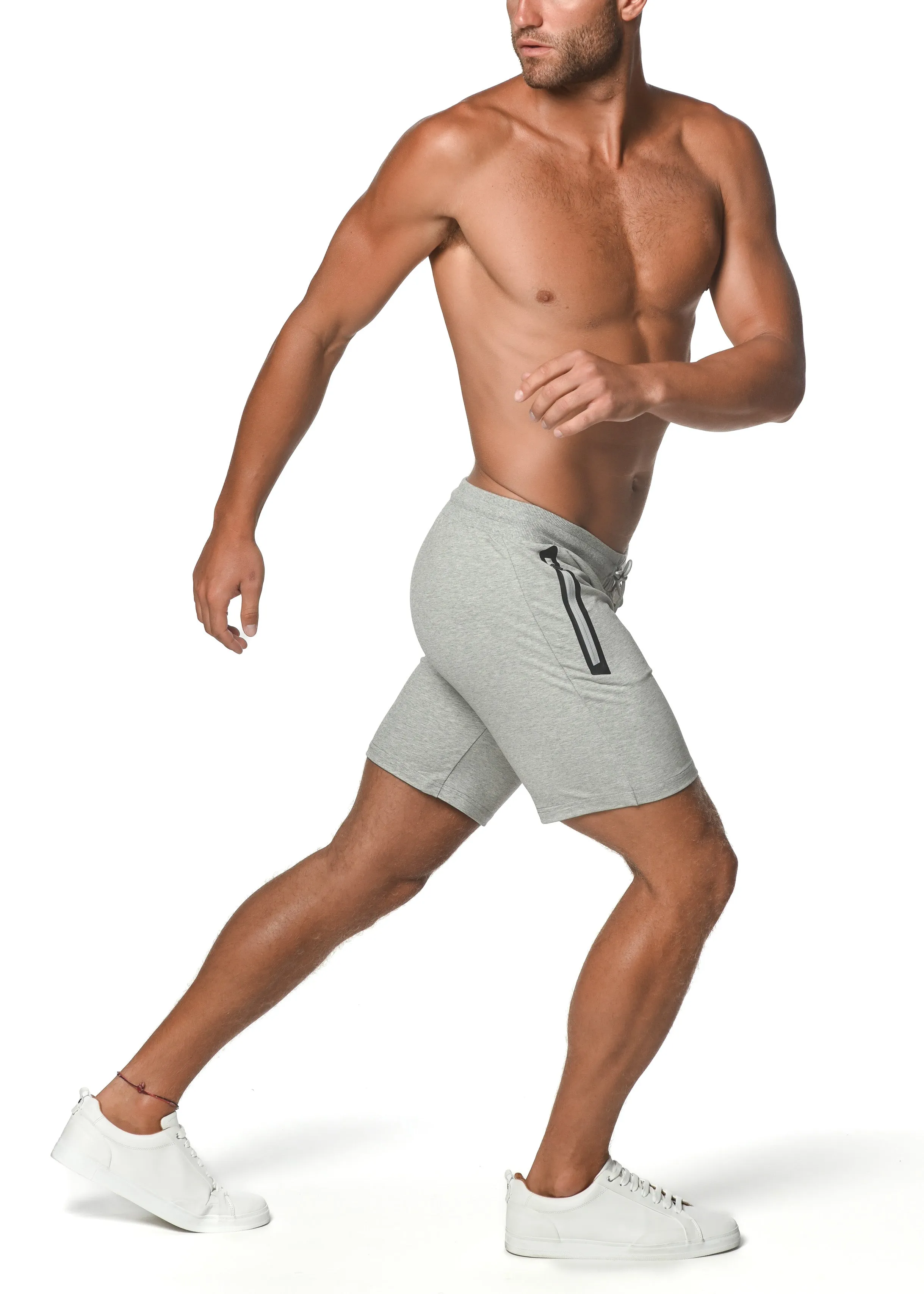 GREY MELANGE FLEECE FLEX COTTON STRETCH SHORTS ST-10502