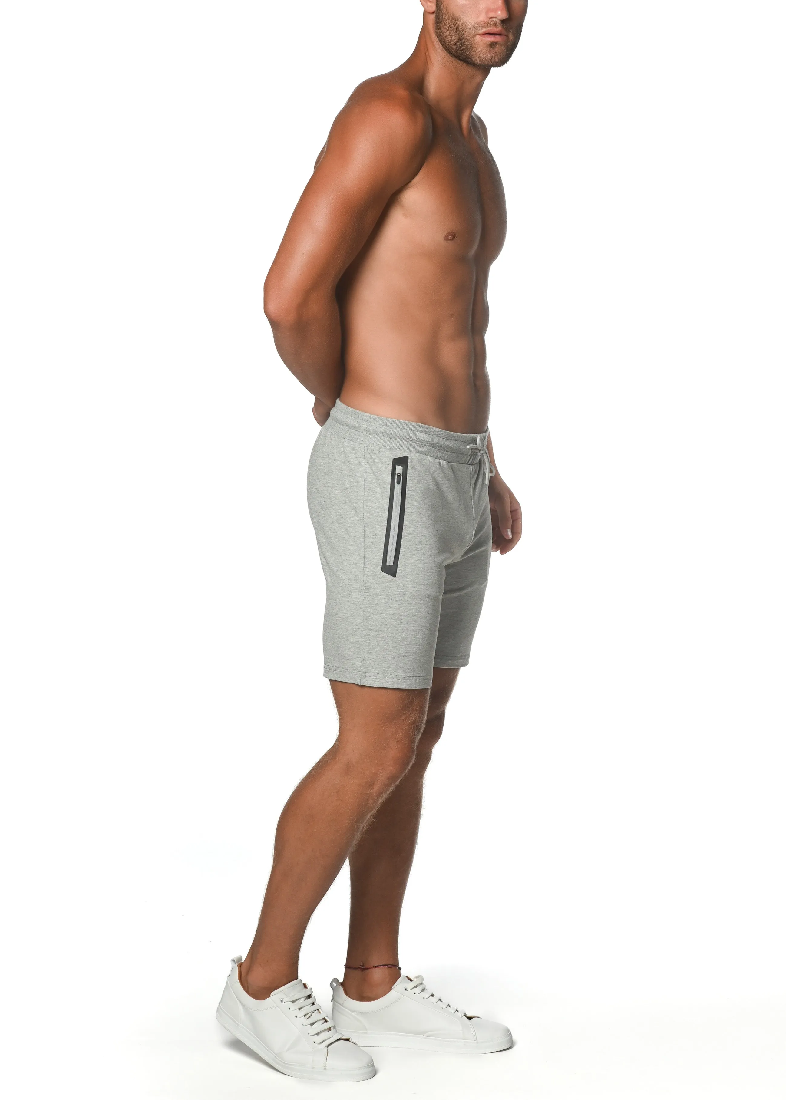 GREY MELANGE FLEECE FLEX COTTON STRETCH SHORTS ST-10502