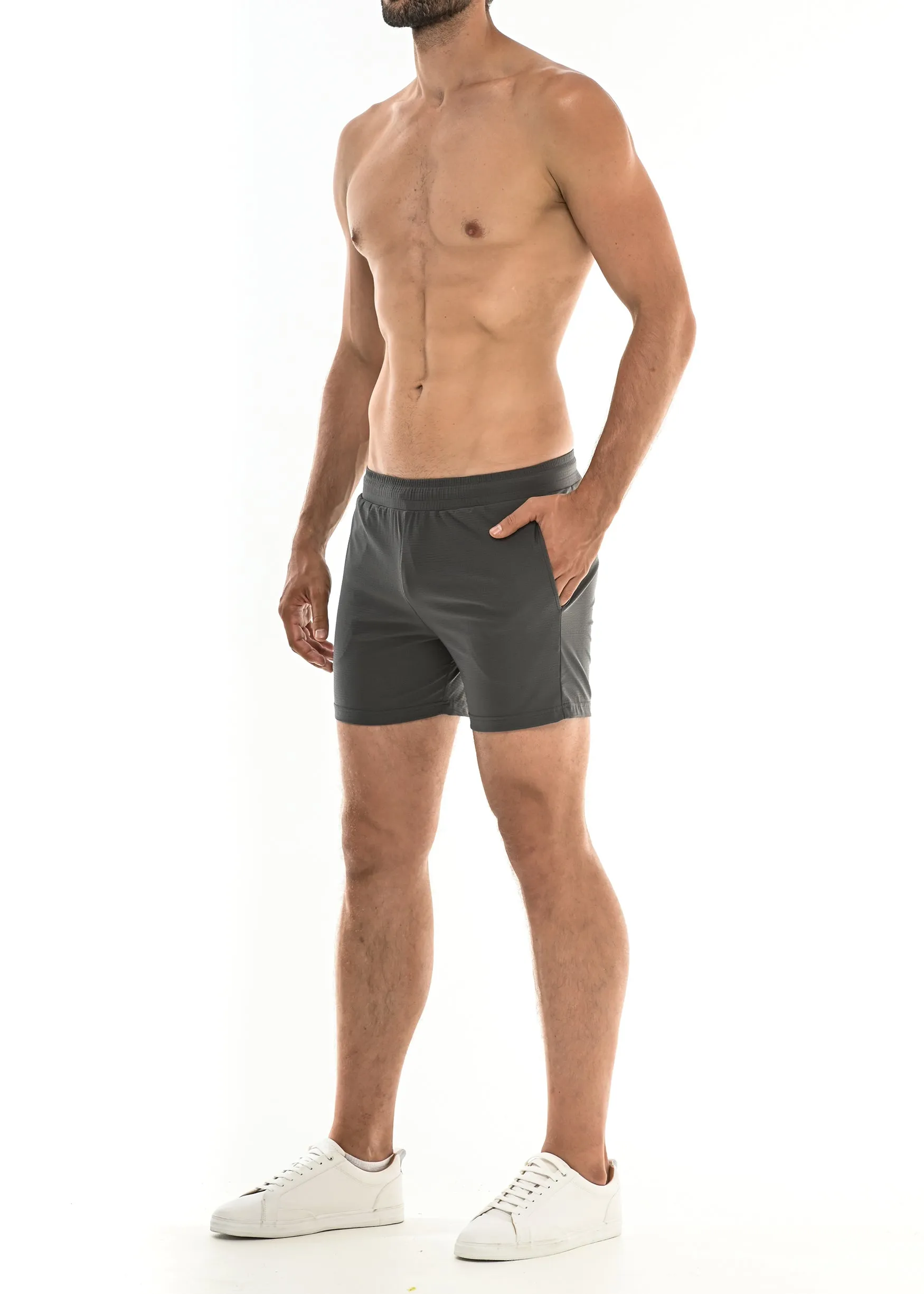 GREY TEXTURED STRETCH PERFORMANCE SHORT ST-1466-63