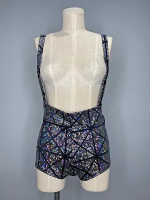 Silver Disco Suspender Booty Shorts