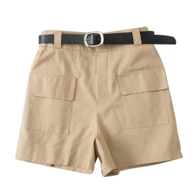 Solid Color Sashes Casual Shorts