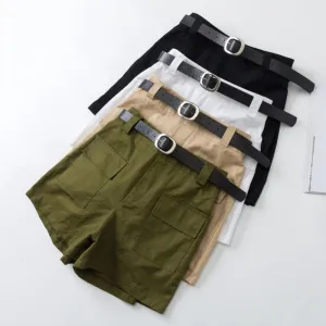 Solid Color Sashes Casual Shorts